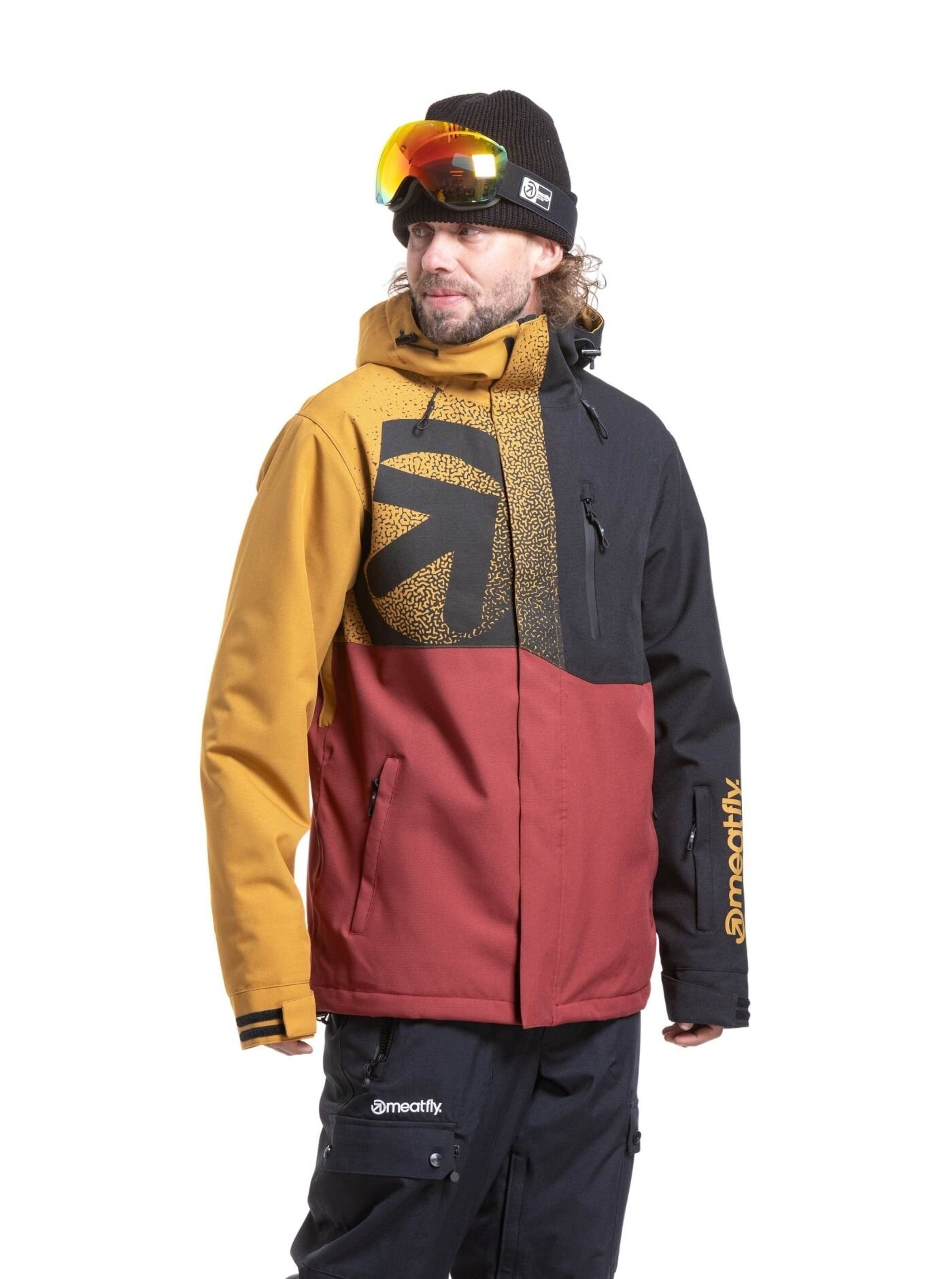 Pánská SNB & SKI bunda Meatfly Shader, Wood / Merlot - Obrázek 3